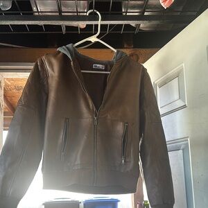 Kid’s Brown Leather Jacket with Hood